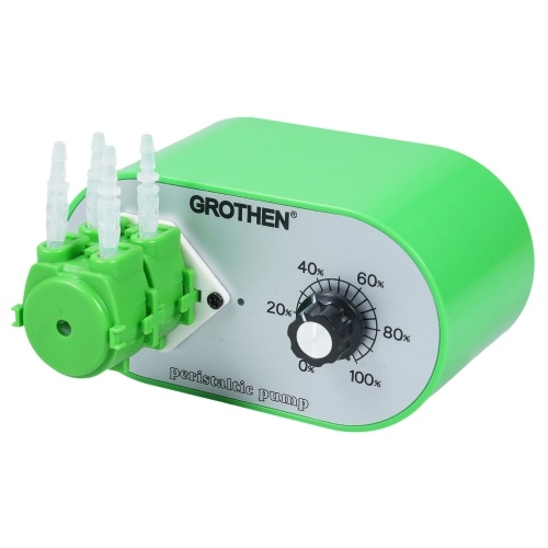 GROTHEN G1028-2 Peristaltic Pump 7ml/min-57ml/min Adjustable Flow Rate Food Grade Platinum Vulcanized Silicone Tube 2mmx4mm for DIY Aquarium Lab Chemical Analysis Dosing Additives - with Adapter 100-240V 