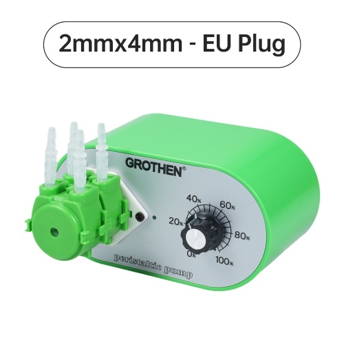 GROTHEN G1028-2 Peristaltic Pump 7ml/min-57ml/min Adjustable Flow Rate Food Grade Platinum Vulcanized Silicone Tube 2mmx4mm for DIY Aquarium Lab Chemical Analysis Dosing Additives - with Adapter 100-240V 