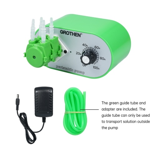 GROTHEN G1028-2 Peristaltic Pump 7ml/min-57ml/min Adjustable Flow Rate Food Grade Platinum Vulcanized Silicone Tube 2mmx4mm for DIY Aquarium Lab Chemical Analysis Dosing Additives - with Adapter 100-240V 