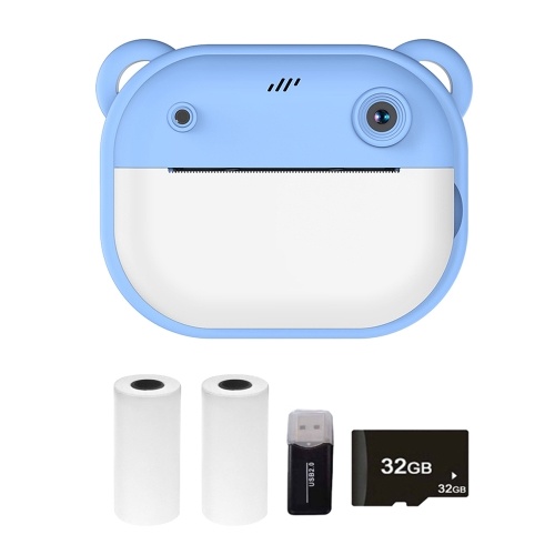 

Kid Camera Children 1080P Digital Camera Thermal Print with 2.4Inch IPS Screen Photo Selfie Video Auto Focus with 32G Memory Card + Card Reader 2 Rolls Print Paper