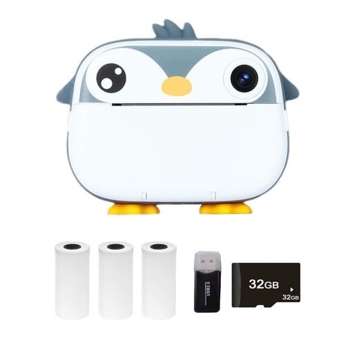 

Детская камера Мгновенный термопринтер Экран 2,4 дюйма Поддержка двойной камеры Таймер Съемка видео 1080P Запись видео Термочернильная печать с 3 рулонами белой бумаги для печати + карта памяти 32 ГБ + кард-ридер