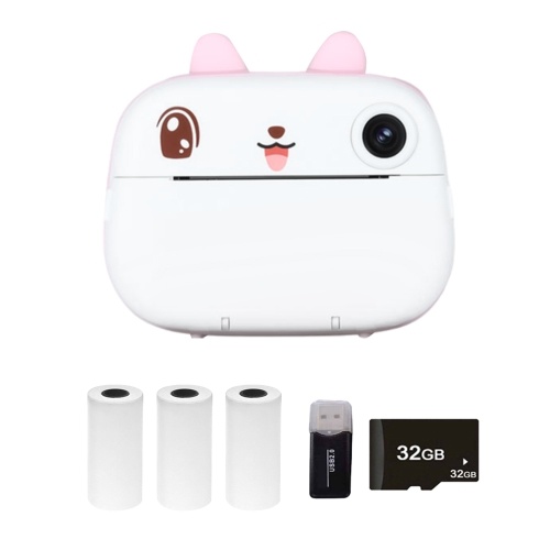 

Kids Camera Instant Thermal Printer 2.4 Inch Screen Dual Camera Support Timer Shooting 1080P Video Recording Thermal Inkless Printing with 3 Rolls White Print Paper+32G Memory Card+Card Reader