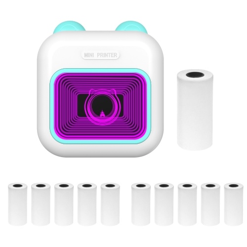 

Mini Pocket Thermal Instant Photo Printer 7-Color LED Light Label Maker Machine with 11 Paper Rolls (57x25mm)