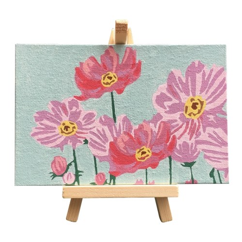 

DIY Picture Painting by Numbers Oil Painting Kit 5.9*3.9 Inch with Bright Acrylic Pigment Brush Wooden Easel Stand for Kids Students Beginner Gift