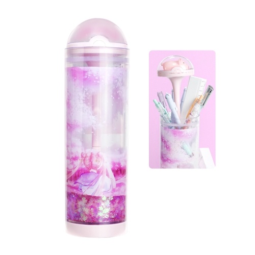 NBX Étui à crayons de levage 360 degrés Quicksand Motif de dessin animé mignon Boîte de papeterie transparente Support de rangement pour crayons permanent Organisateur de grande capacité pour les étudiants de l'école des adolescents garçons filles