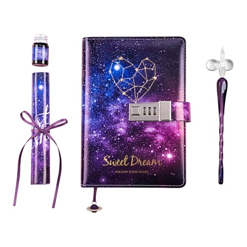 

B6 Binder Leather Diary with Lock Digital Notebook Journal Constellation Daily Planner for Women Kids Girls
