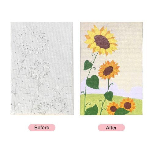 

DIY Picture Painting by Numbers Oil Painting Kit 5.9*3.9 Inch with Bright Acrylic Pigment Brush Wooden Easel Stand for Kids Students Beginner Gift