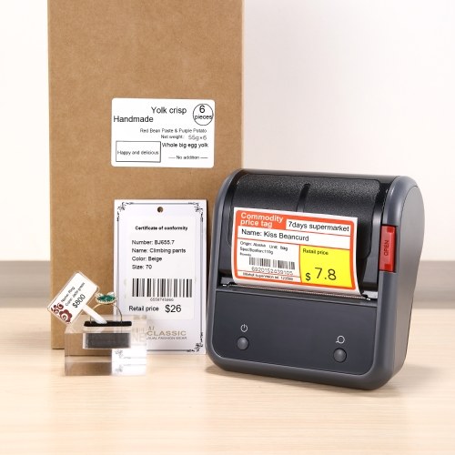 Portable 80mm Thermal Label Printer BT Label Maker Sticker Machine with Rechargeable Battery Compatible with iOS Android Computer for Supermarket ...
