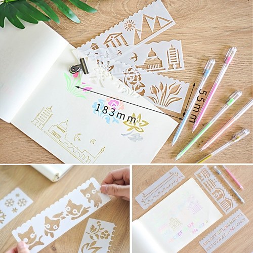 

Multi-functional Drawing Stencils Straight & Wavy Lines Rulers Hollow Out Design PP