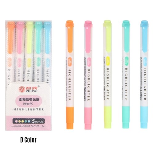 5 Colors Dual Tip Highlighter Pens Broad Chisel and Fine Tips Marker Pen for for School Students Office Home Supplies