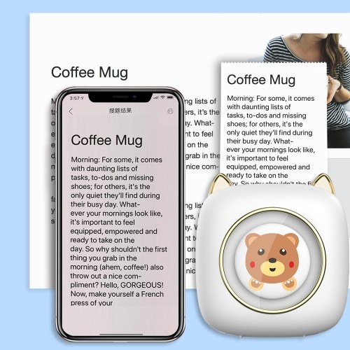 Mini Pocket Printer Portable Thermal Printer with 11 Roll Thermal Paper 57x25mm Gift for Kids Study Work Office Compatible with Android iOS System