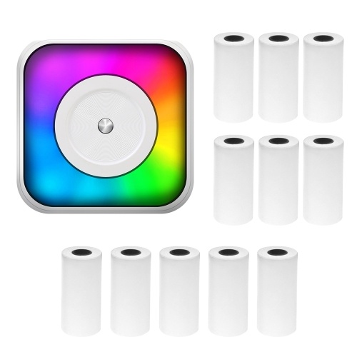 

Mini Thermal Printer Multifunction Portable Sticker Maker with RGB Light Instant Photo Inkless Printing Support BT Connection for Smartphone with 11 Thermal Paper Roll 57mm