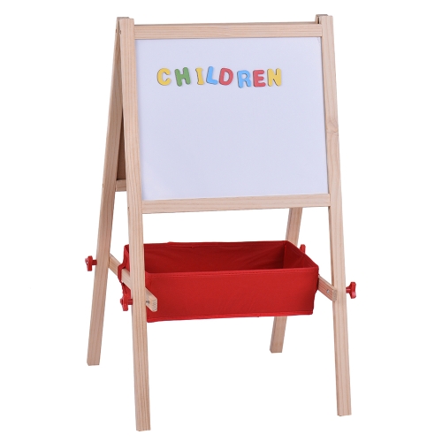 

Kids Wooden Art Easel Chalkboard White Drawing Board Dual-sided Magnetic Education Board with Magnetic Letters Marker Pen Chalks Storage Box
