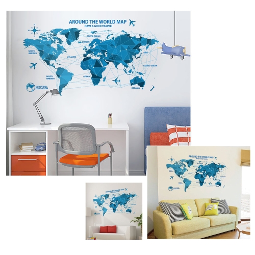 

Blue World Map Съемный настенный наклейка из ПВХ Арт-деколь для детской комнаты / детского сада / класс / игровая комната / гостиная / офис