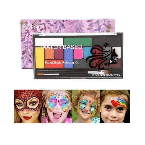 Professional 15 Colors Face Body Paint Kit with 2 Brushes Washable Face Painting Palette Non-Toxic Hypoallergenic Safe Facepaints for Children and Adults Halloween Costume Party Festival Supplies