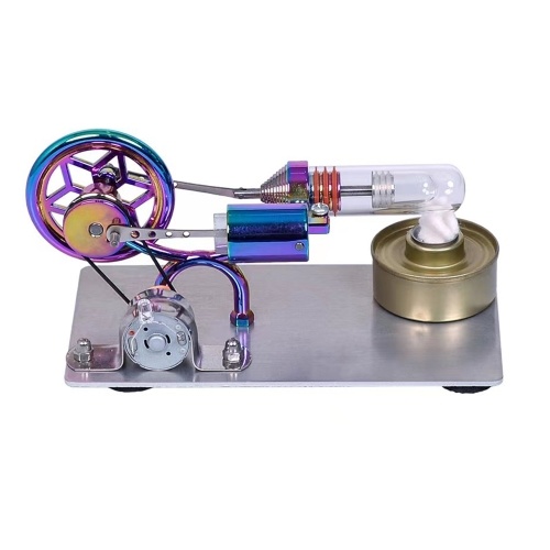 Hot Air Stirling Engine Motor Model Electricity Generator Motor with LED Bulb Six-pointed Star Pattern Flywheel 