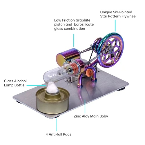 Hot Air Stirling Engine Motor Model Electricity Generator Motor with LED Bulb Six-pointed Star Pattern Flywheel 