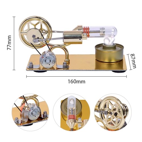 Hot Air Stirling Engine Motor Model Electricity Generator Motor with LED Bulb Six-pointed Star Pattern Flywheel 