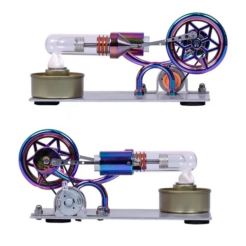 Hot Air Stirling Engine Motor Model Electricity Generator Motor with LED Bulb Six-pointed Star Pattern Flywheel 