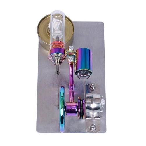 Hot Air Stirling Engine Motor Model Electricity Generator Motor with LED Bulb Six-pointed Star Pattern Flywheel 