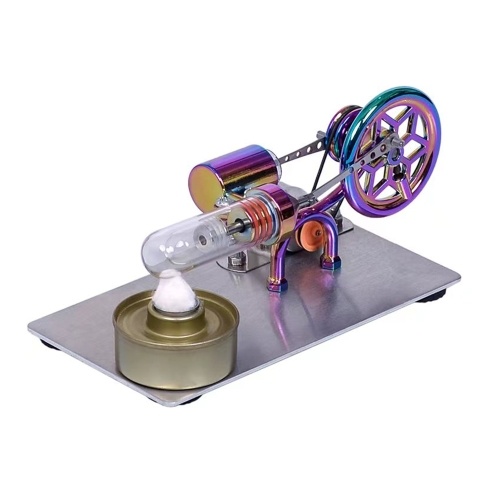 Hot Air Stirling Engine Motor Model Electricity Generator Motor with LED Bulb Six-pointed Star Pattern Flywheel 