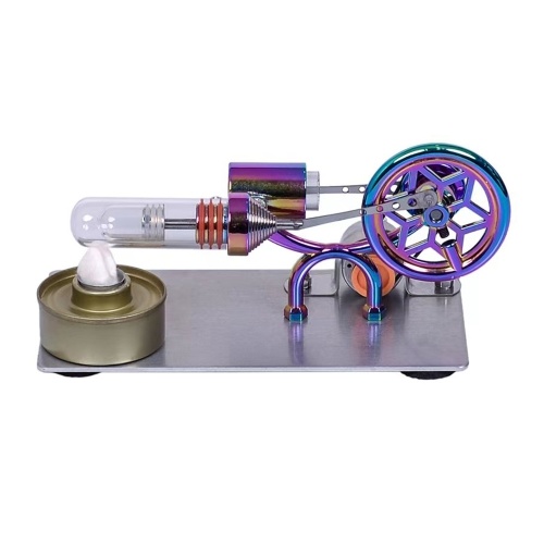 Hot Air Stirling Engine Motor Model Electricity Generator Motor with LED Bulb Six-pointed Star Pattern Flywheel 