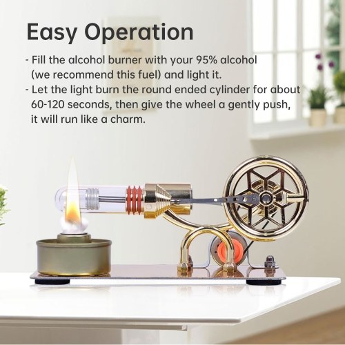 Hot Air Stirling Engine Motor Model Electricity Generator Motor with LED Bulb Six-pointed Star Pattern Flywheel 