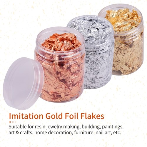 

5g Per Color Imitation Gold Foil Flakes 2 Bottles Metallic Foil Flakes, Silver+Rose Gold