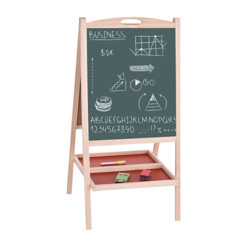 

Aibecy Folding Kids Wooden Art Easel Chalkboard White Drawing Board Dual-sided Magnetic Education Board with Handle Marker Pen Chalks Blackboard Eraser