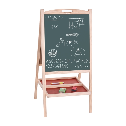 Aibecy Folding Kids Wooden Art Easel Chalkboard White Drawing Board Dual-sided Magnetic Education Board with Handle Marker Pen Chalks Blackboard Eraser