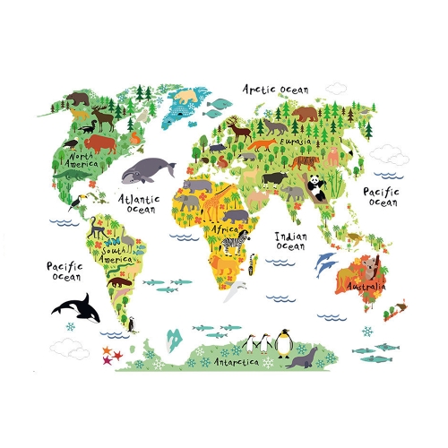 

Wall Sticker Large Colorful World Map Sticker Educational Kids Room Animal Decal Mural Art Home Decor