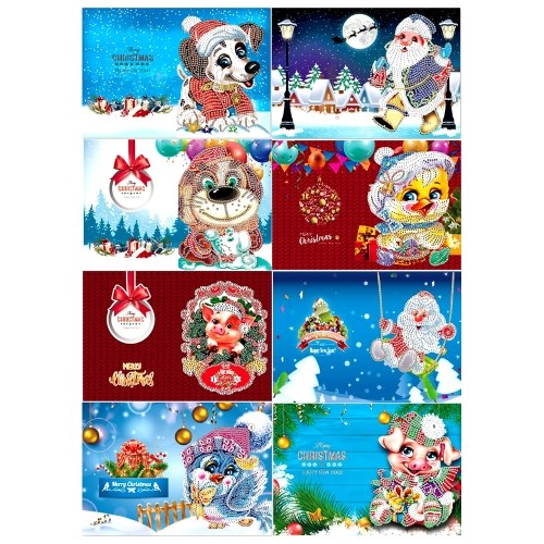 

5D DIY Diamond Painting Christmas Cards Halloween Christmas Birthday Greeting Cards with Envelopes and Tools Art Craft Handmade Gift for Children Family Friends