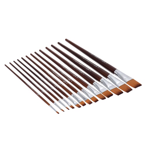 

13шт. Нейлоновая краска для кисти для волос с плоскими наконечниками. Длинная ручка. Акриловая гуашь. Акварель. Масло для рисовани