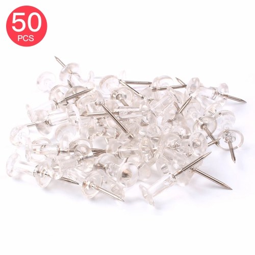 

50pcs Push Pins Transparent Plastic Head with Metal Point Thumb Tacks