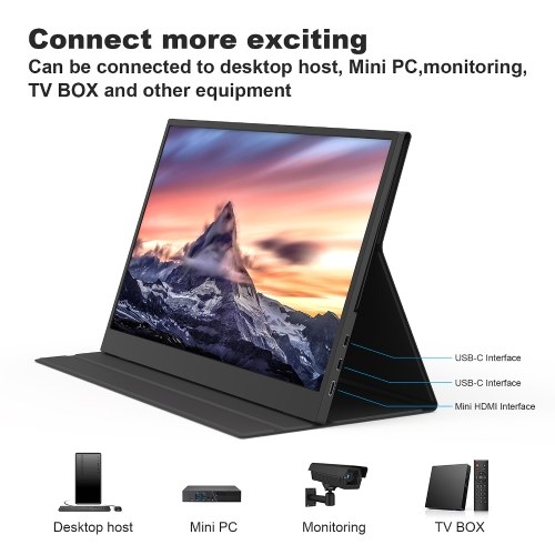 15.6inch Portable FHD 1080P Laptop Monitor IPS Screen Gaming External Monitor Plug&Play with PU Leather Cover 