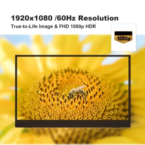 15.6inch Portable FHD 1080P Laptop Monitor IPS Screen Gaming External Monitor Plug&Play with PU Leather Cover 