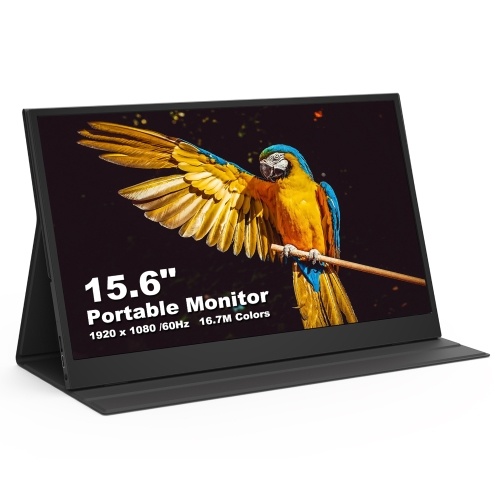 15.6inch Portable FHD 1080P Laptop Monitor IPS Screen Gaming External Monitor Plug&Play with PU Leather Cover 
