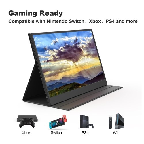 15.6inch Portable FHD 1080P Laptop Monitor IPS Screen Gaming External Monitor Plug&Play with PU Leather Cover 