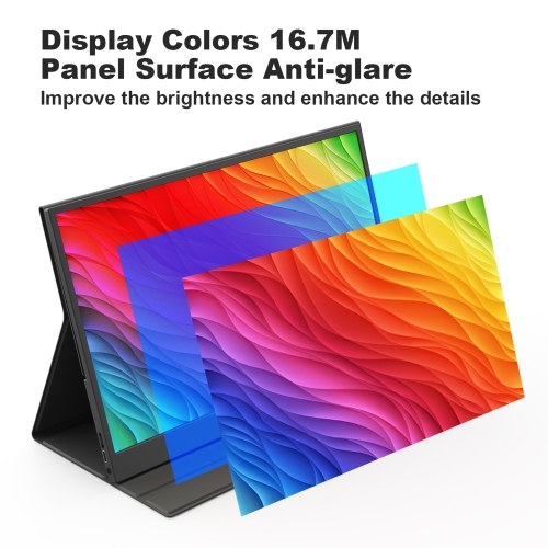 15.6inch Portable FHD 1080P Laptop Monitor IPS Screen Gaming External Monitor Plug&Play with PU Leather Cover 
