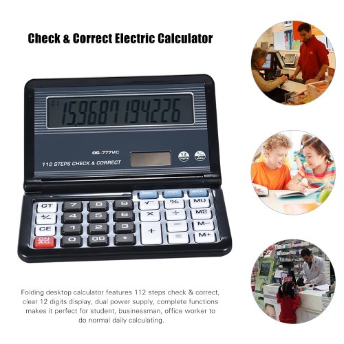 

Folding Desktop Electronic Calculator 12 Digits 112 Steps Check & Correct Battery & Solar Dual Powered Larger Display for Home School Student Business Calculating