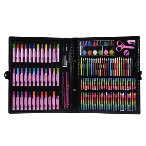 Conjunto de arte de luxo 148pcs para crianças com marcadores coloridos para casos Lápis de cor Pratos para aquarelas para crianças Peças de pintura para crianças