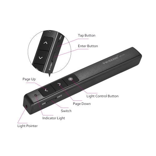 vesine VP158 USB Pointer Pen 2.4GHz Wireless Presenter Presentation PPT Powerpoint Clicker Remote Control Supports Hyperlink Function