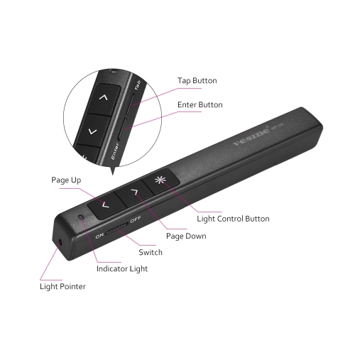 

vesine VP158 USB Pointer Pen 2.4GHz Wireless Presenter Presentation PPT Powerpoint Clicker Remote Control Supports Hyperlink Function