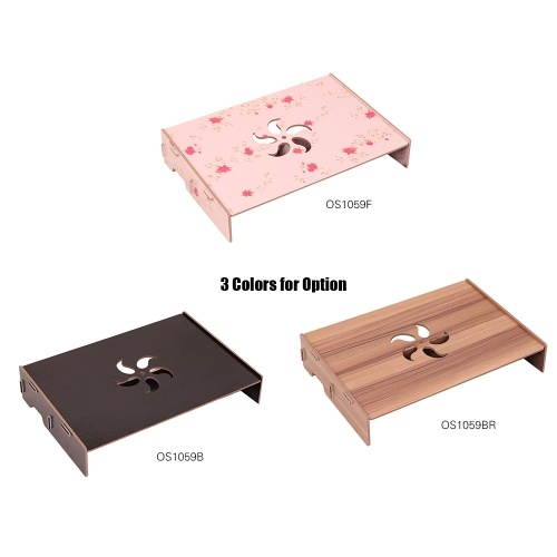

Wood Computer Monitor Stand Laptop Riser Holder Desktop Organizer with Keyboard Wiring Slot for School Office