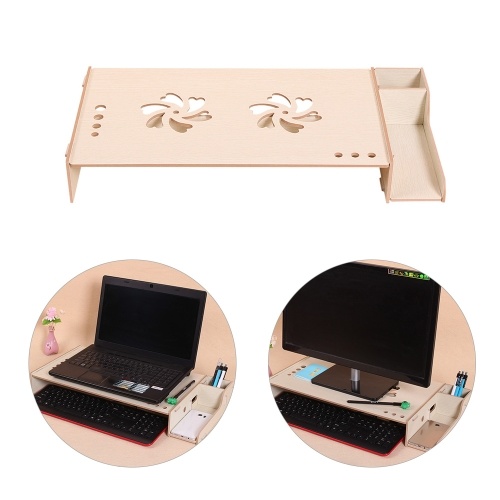 

Wood Computer Monitor Stand Riser Laptop Shelf Desk Organizer with Keyboard Storage Adjustable Height for Office School
