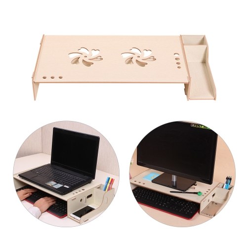 

Elevated Wood Computer Monitor Stand Riser Laptop Shelf Desk Organizer with Keyboard Storage Adjustable Height for Office School
