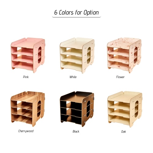 

4 Compartments Desktop File Organizer Sorter Wood Document Holder Storage Shelf for Office School