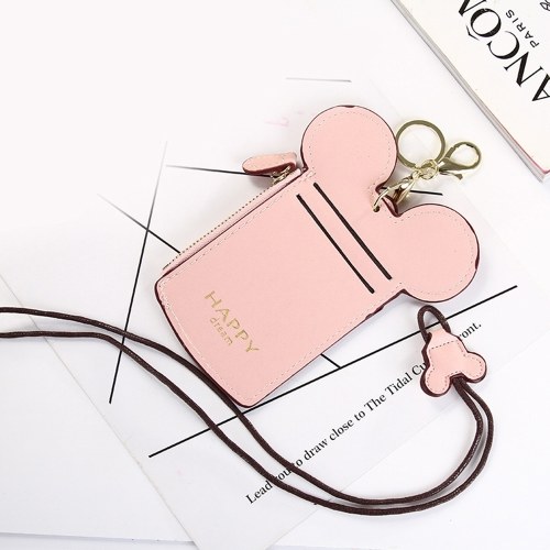 Cartoon Cute Card Holder Protector ID Credit Card Case Leather Mini Slim Pocket Wallet Coin Change Purse with Key Ring & Lanyard