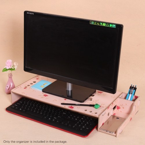 

Wood Computer Monitor Stand Riser Laptop Shelf Desk Organizer with Keyboard Storage Adjustable Height for Office School