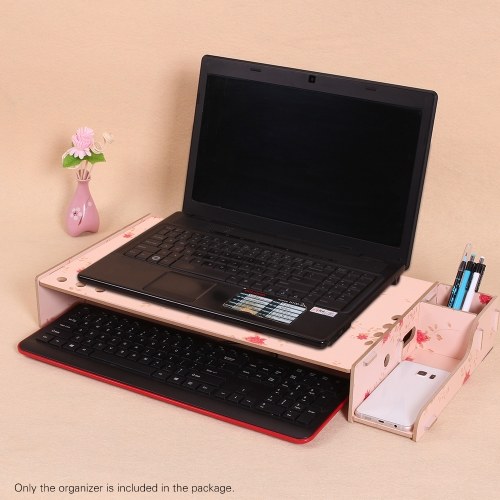

Elevated Wood Computer Monitor Stand Riser Laptop Shelf Desk Organizer with Keyboard Storage Adjustable Height for Office School